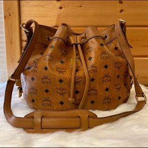 Authentic MCM Visetos Cognac Bucket Bag